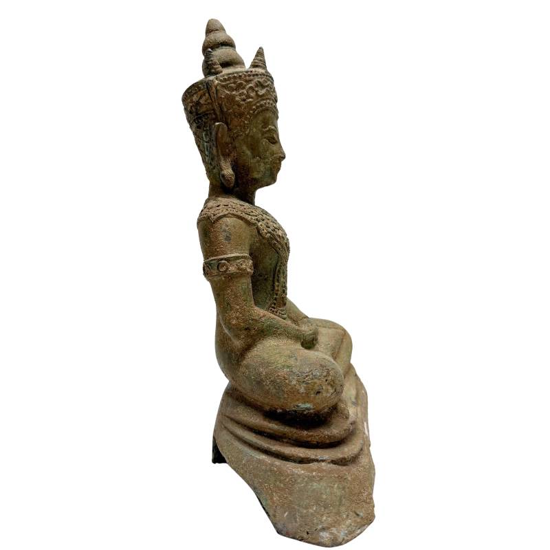 Antike Buddha-Statue aus Bronze, natürliche Oxidation, altersbedingte Gebrauchsspuren