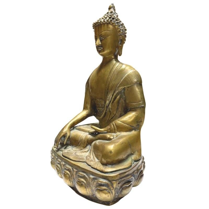 Antike Buddha-Statue mit feuervergoldeter Oberfläche und Lotusthron