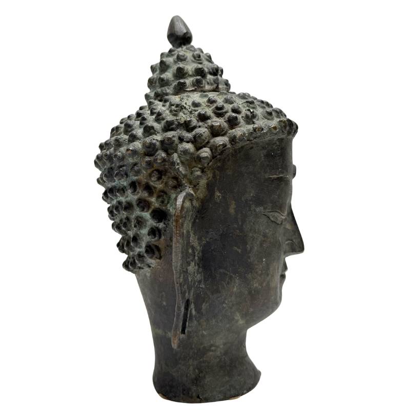 Antiker Buddha-Kopf aus Nepal und Tibet, Bronze, natürliche Oxidation, spirituelles Objekt