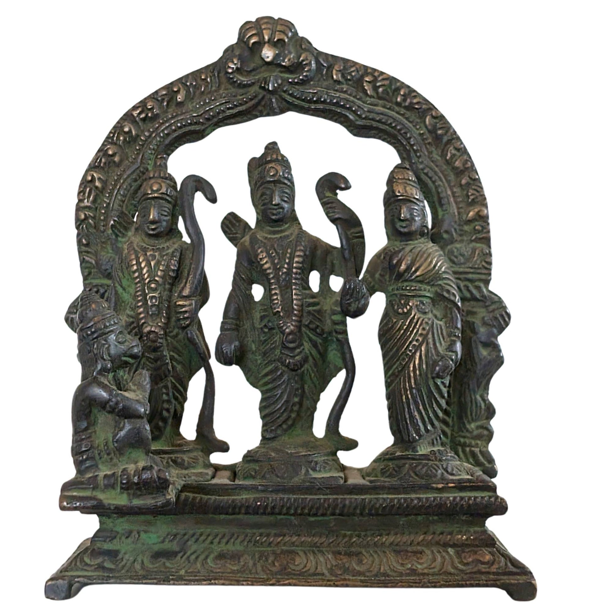 Antiker Ram Darbar-Altar aus Bronze mit Rama, Sita, Lakshmana und Hanuman aus Indien
