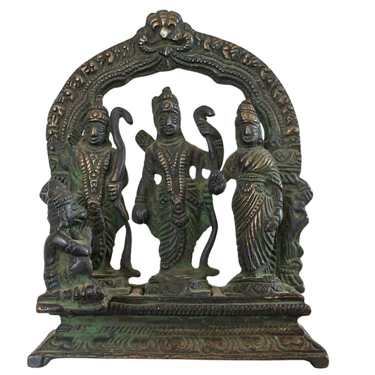 Antiker Ram Darbar-Altar aus Bronze mit Rama, Sita, Lakshmana und Hanuman aus Indien