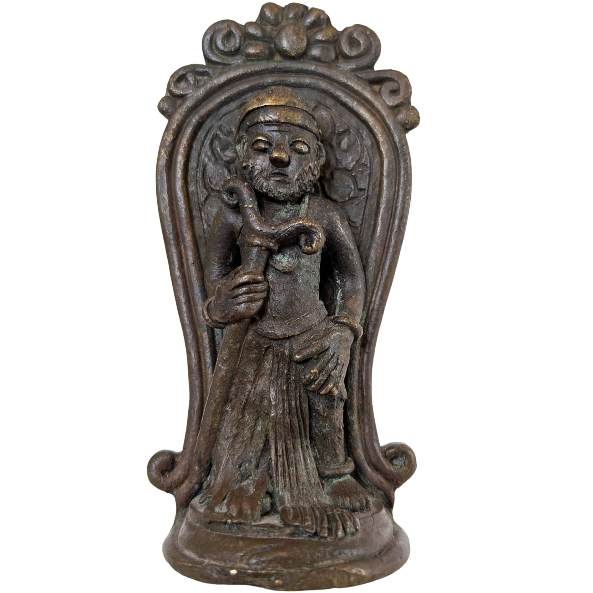 Vorderansicht der antiken Bronze-Semar aus Java (ca. 1920).