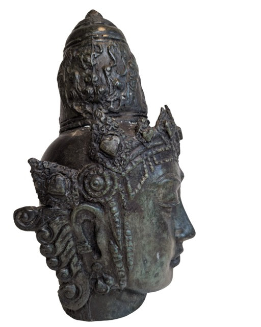 Antiker Bodhisattva-Kopf aus Bronze aus der Himalaya-Region