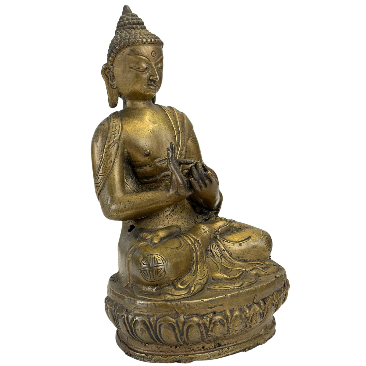 Dreiviertel-Ansicht des mongolischen Buddha in hochwertigem Zanabazar-Stil mit klassisch proportioniertem Lotussockel