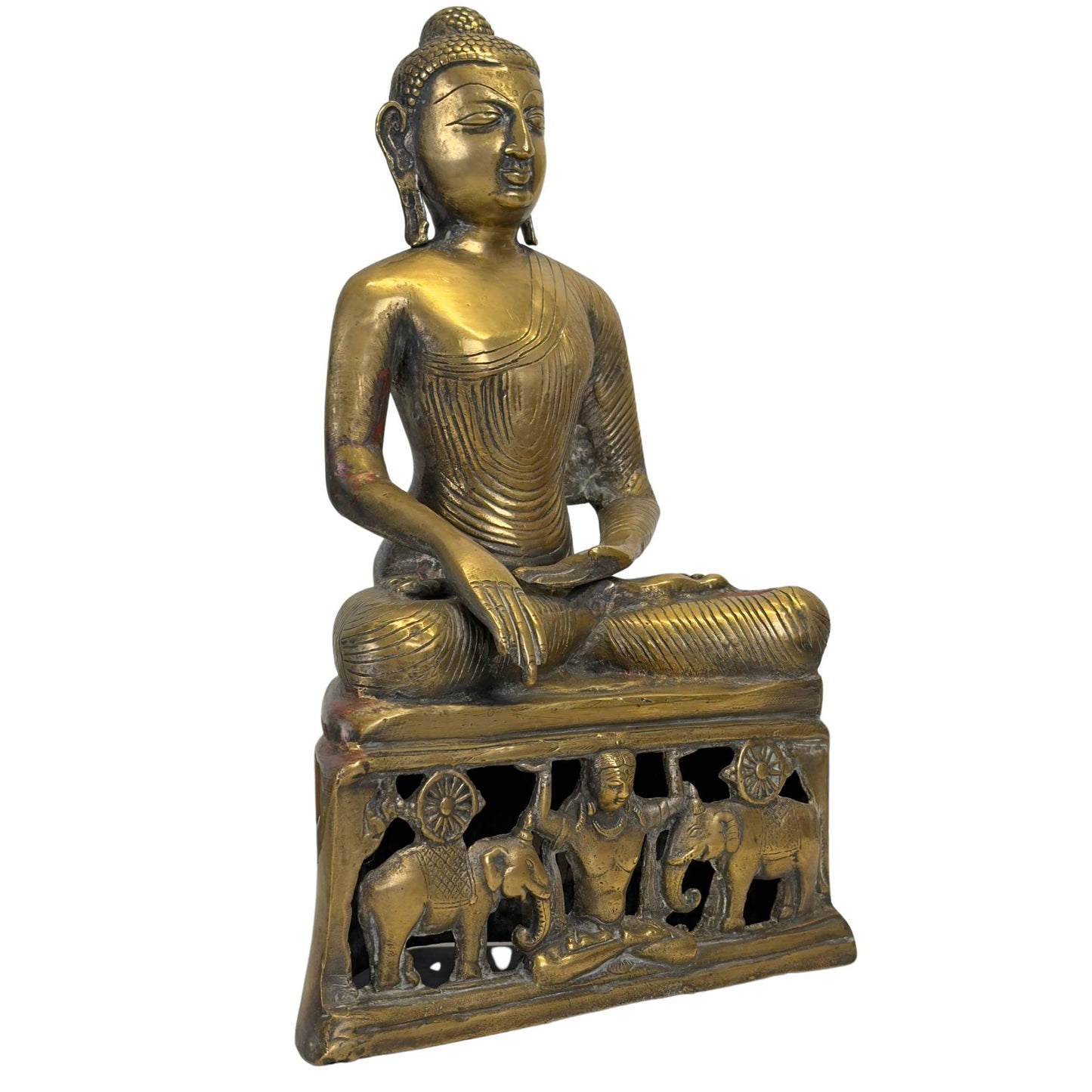 Dreiviertel-Tafel der antiken Bronze-Altarstatue mit Darstellung des fein detaillierten Elefantenfrieses