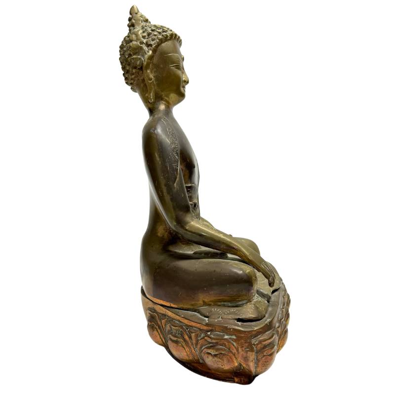 Antike Buddha-Mudra aus Bronze im sino-tibetischen Stil (Bhumisparsha Mudra) mit alter Patina