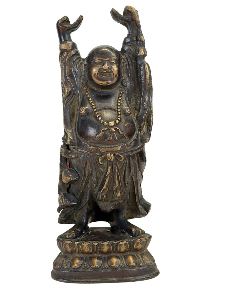 Antikes Budai-Bronze-Figur China späte Qing-Dynastie 23cm