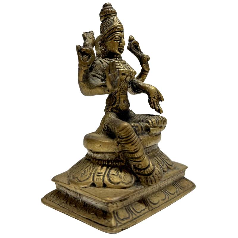 Bronzestatue der vierarmigen Lakshmi auf einem Lotussockel