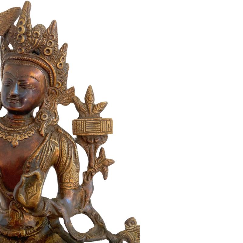 Antike Manjushri-Statue aus Bronze auf einem Lotussockel