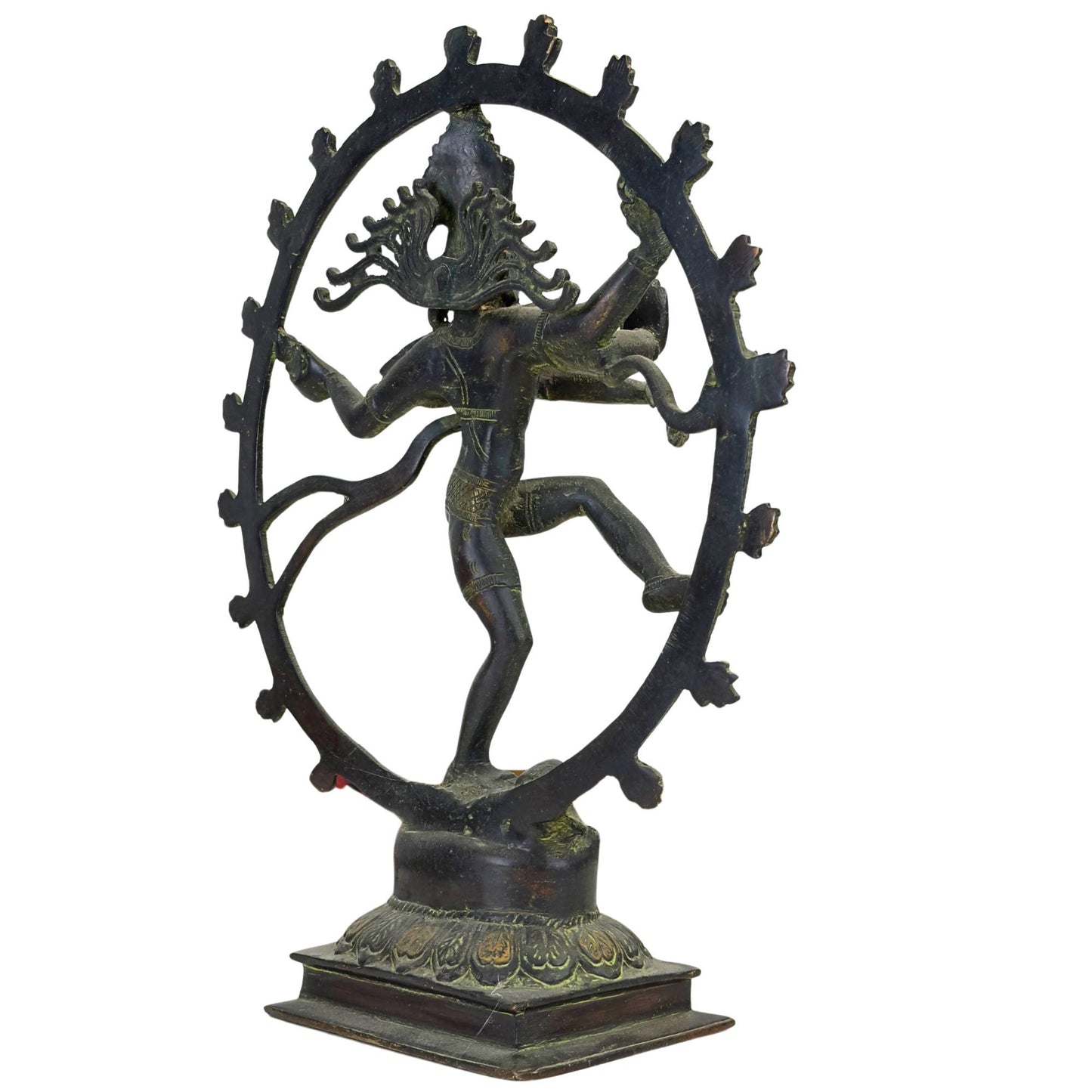 Rückansicht der unberührten antiken nepalesischen Bronzestatue von Shiva Nataraja mit natürlicher atmosphärischer Patina
