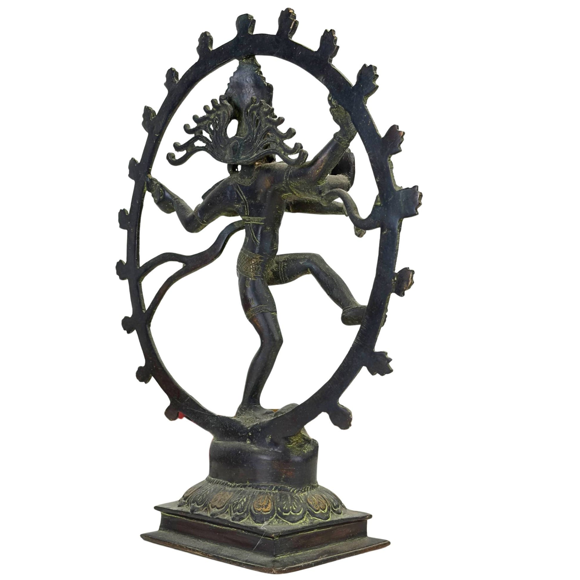 Rückansicht der unberührten antiken nepalesischen Bronzestatue von Shiva Nataraja mit natürlicher atmosphärischer Patina