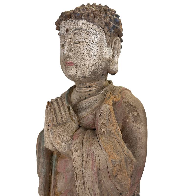 Antike chinesische Buddha-Statue aus Holz, 57 cm hoch