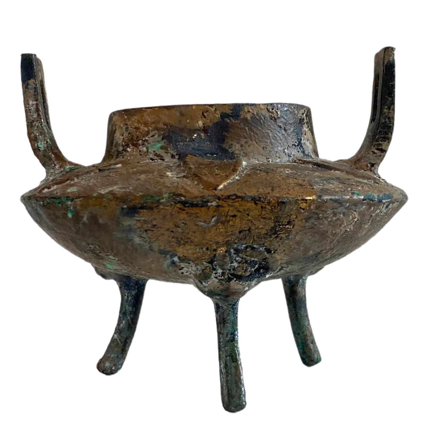 Vorderansicht eines authentischen Ding-Räuchergefäßes aus der Qing-Dynastie mit Taotie-Masken.