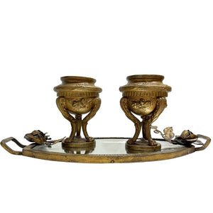Antikes französisches Bronze-Tischset mit Spiegel – Paris, 19. Jahrhundert