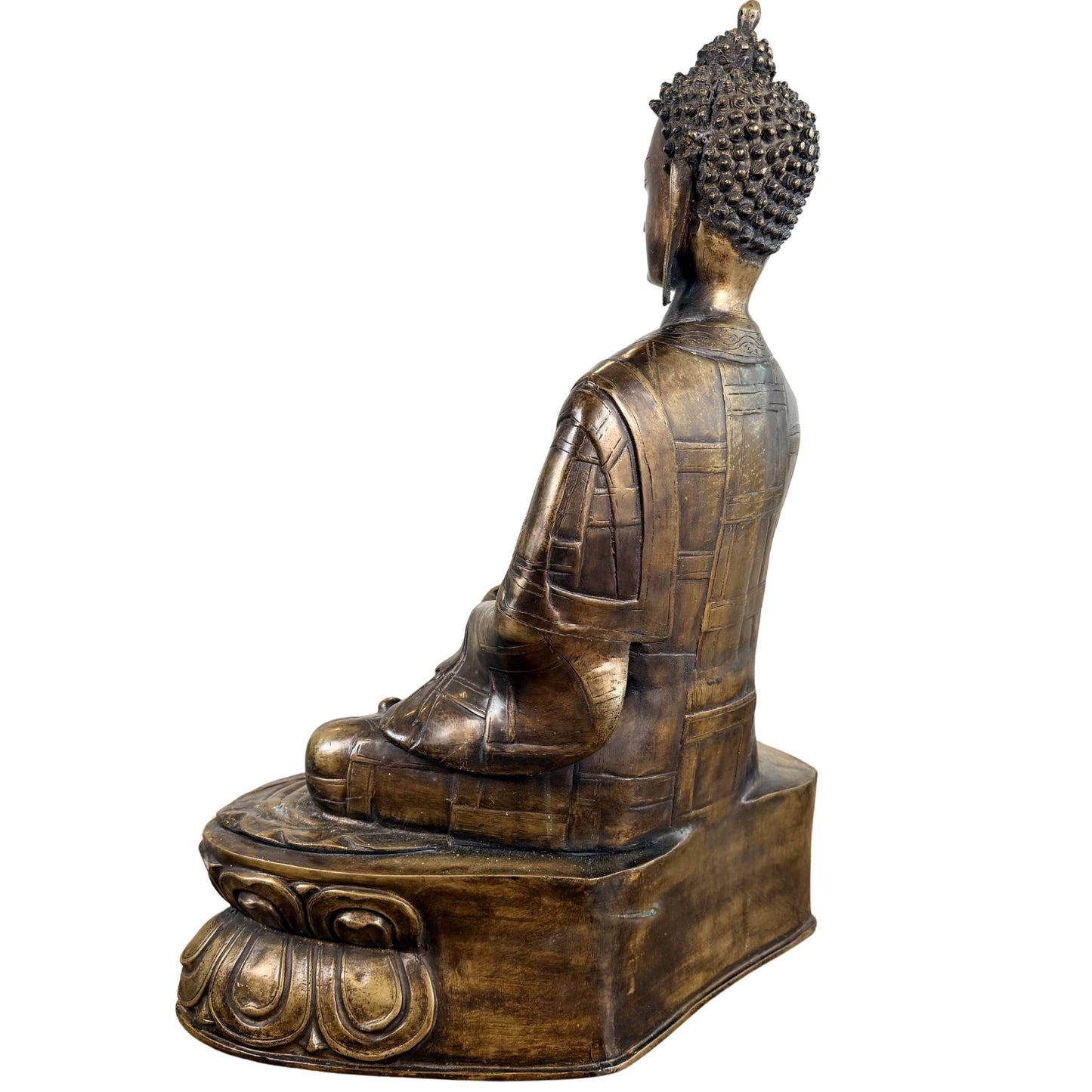 Antike Buddha-Statue aus Bronze aus dem Himalaya mit warmem Goldton und ritueller Ausstrahlung