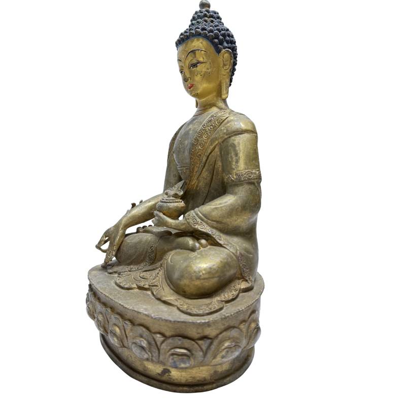 Antike Buddha-Statue aus Bronze aus dem Himalaya mit feuervergoldeter Oberfläche