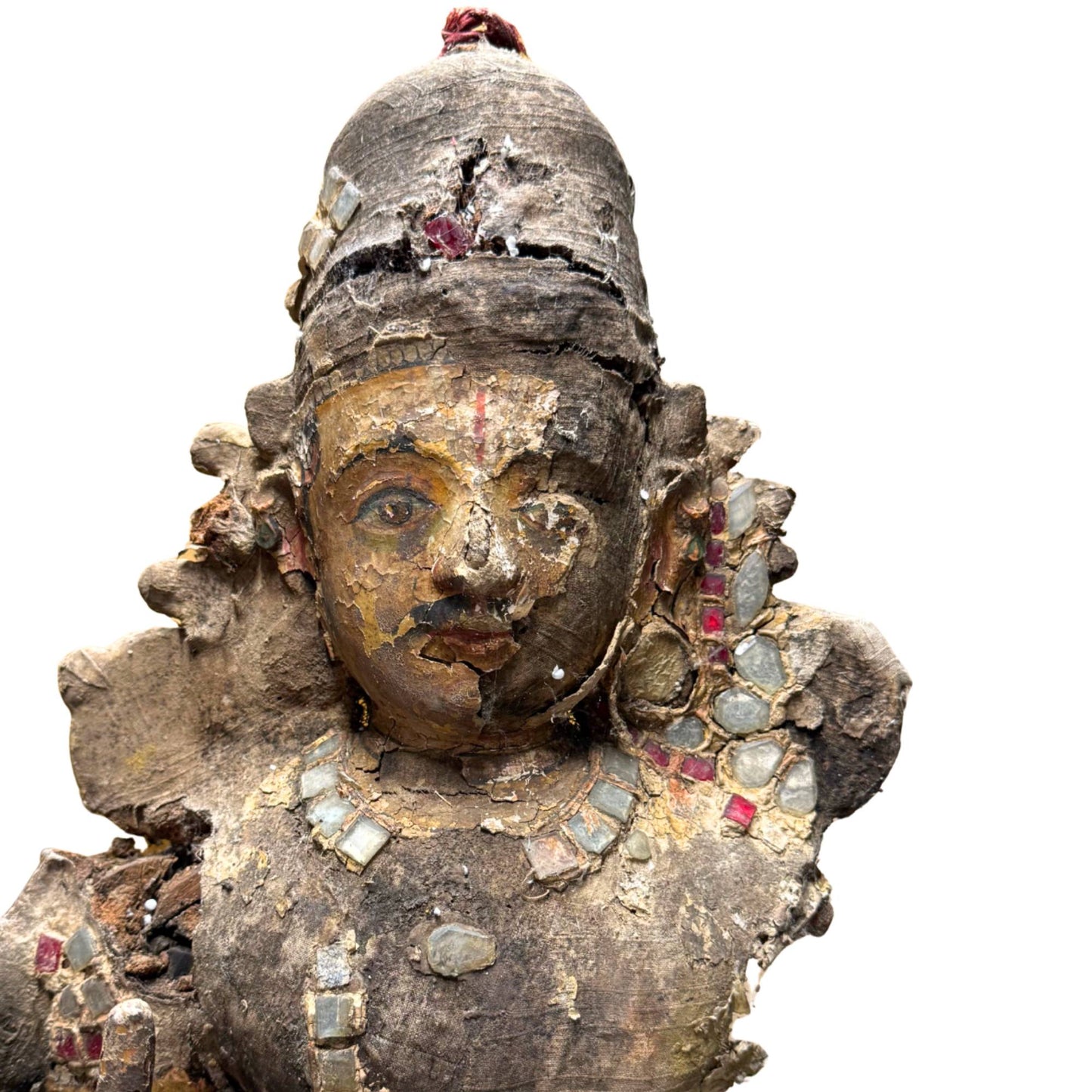 Antike Hindu-Tempelstatue von Krishna mit spiritueller Bedeutung und authentischer Verwitterung