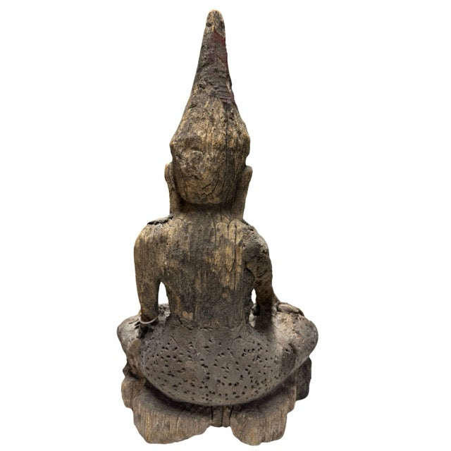 Antike Buddha-Statue aus Holz für Meditationsplätze, Altäre oder ruhige Wohnräume