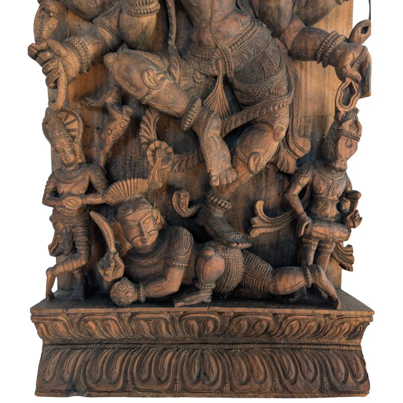 Antike Durga-Reliefstatue aus Holz, indischer Tempel