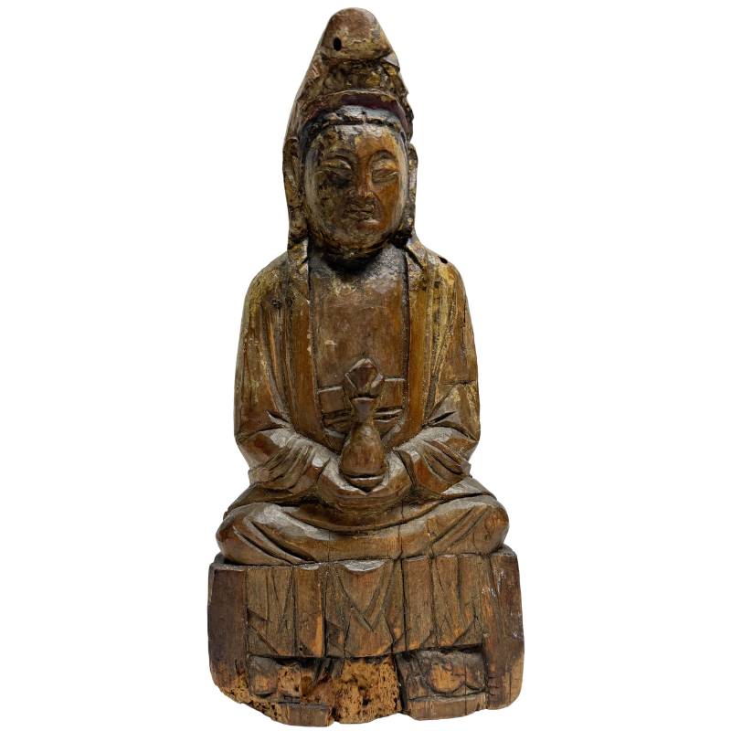 Antike hölzerne Kwanyin-Statue mit ritueller Öffnung