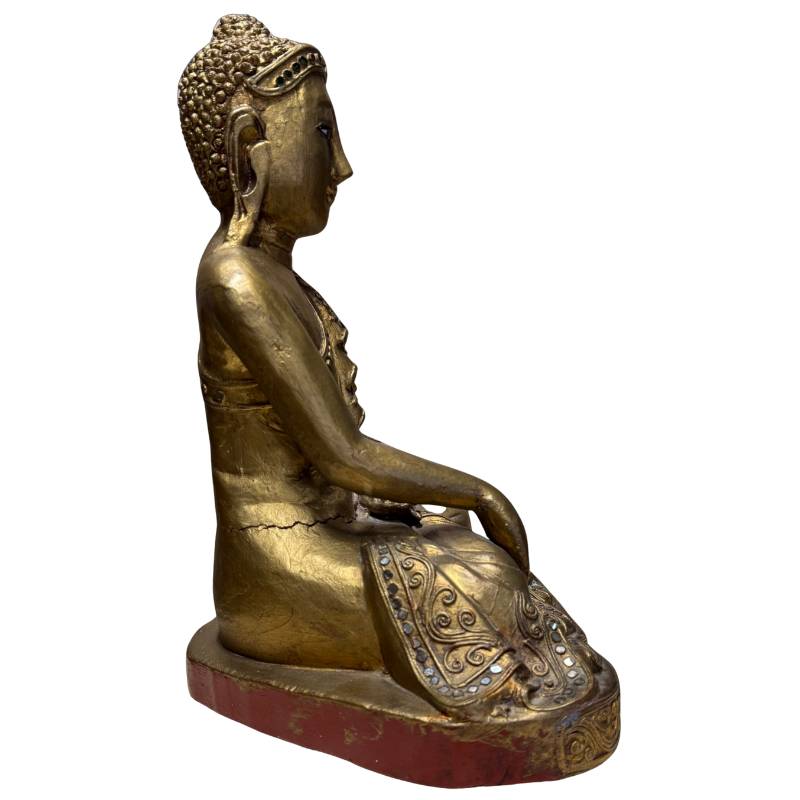 Antike Buddha-Statue aus Holz, Mandalay, Burma, vergoldet