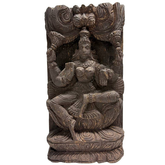 Antikes hölzernes Parvati-Relief aus Südindien, frühes 20. Jahrhundert