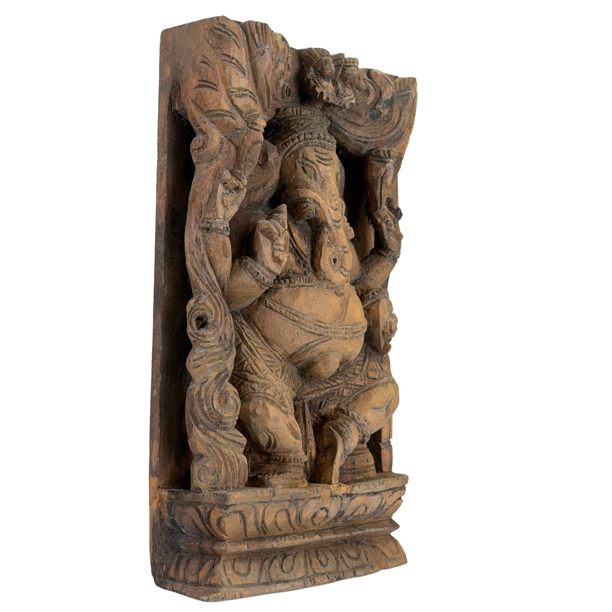 Antikes indisches Holzpaneel mit Abbildung von Ganesha