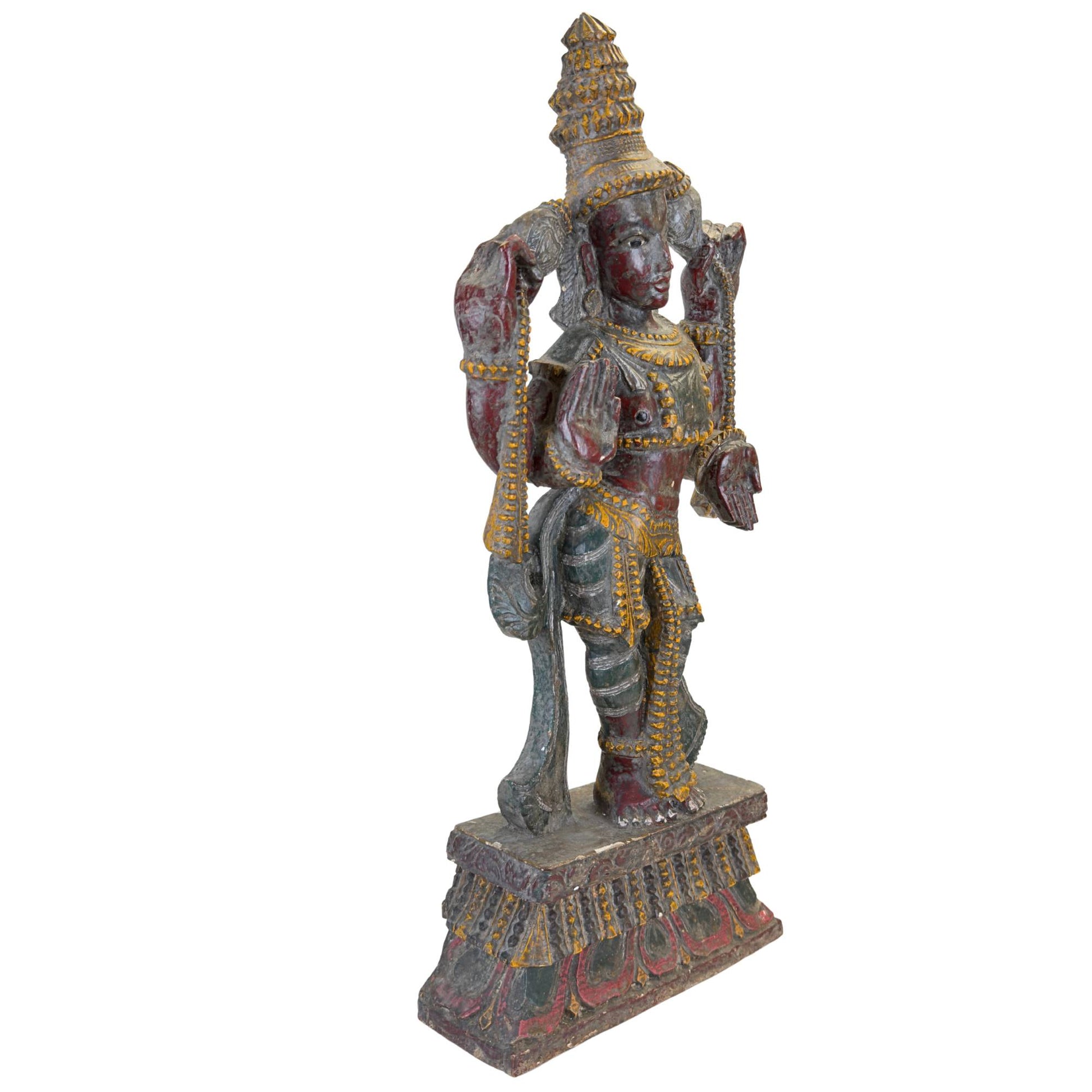 Authentische indische Holzschnitzerei von Vishnu mit einer Höhe von 60 cm