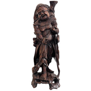 Antike japanische Ebisu-Statue – handgeschnitztes Rosenholz – 61,5 cm – Los 133