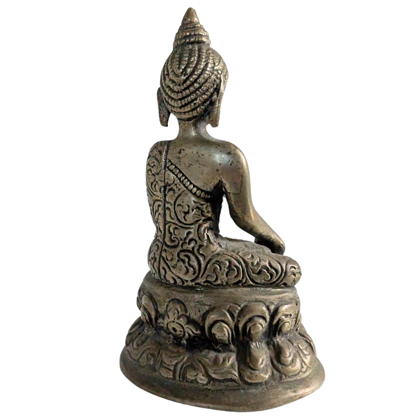 Antik anmutende, handgefertigte nepalesische Buddha-Figur aus massivem Messing.