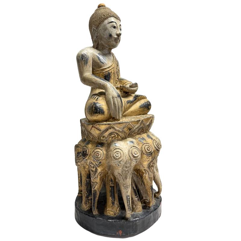 Antike Buddha-Statue aus Myanmar, gefertigt aus vergoldetem Holz