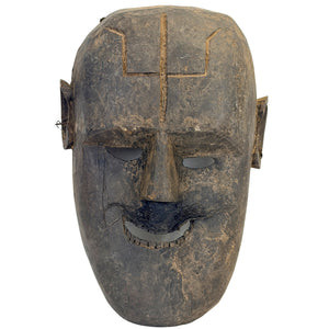 Antike nepalesische Schamanenmaske mit Haar & Ritualzeichen – ca. 1900–1930