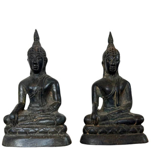 Antikes Paar thailändischer Bronze-Buddhas – Rattanakosin-Stil – ca. 1900 – Inklusive Gusskern