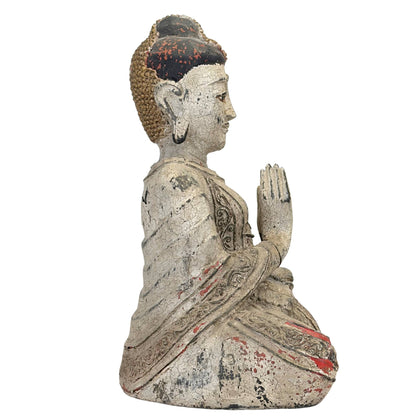 Gekrönter Jambupati Buddha in sitzender Haltung aus einem massiven monolithischen Kern aus burmesischem Teakholz geschnitzt