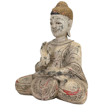 Detail der elegant gehobenen rechten Hand in der Vitarka Mudra der Lehre und spirituellen Diskussion