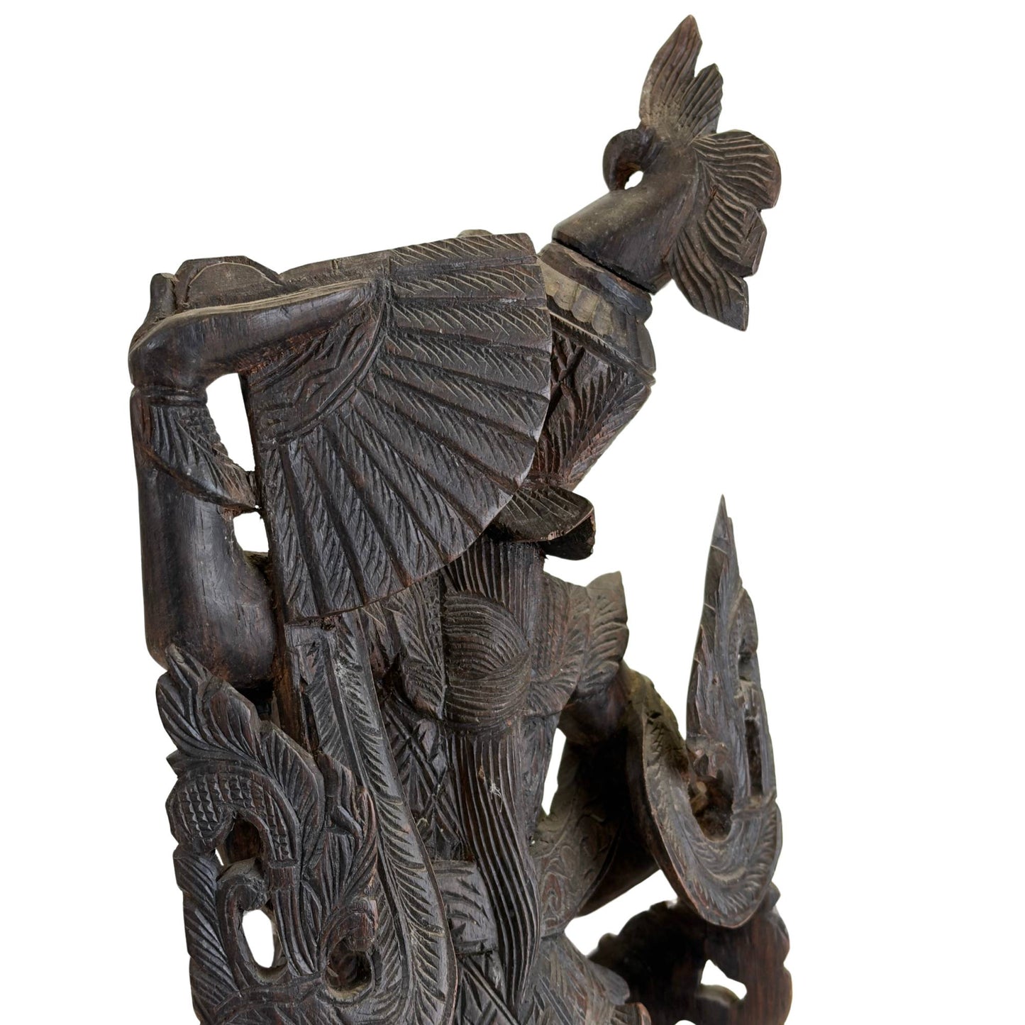 Antike Kinnari-Statue aus massivem Teakholz