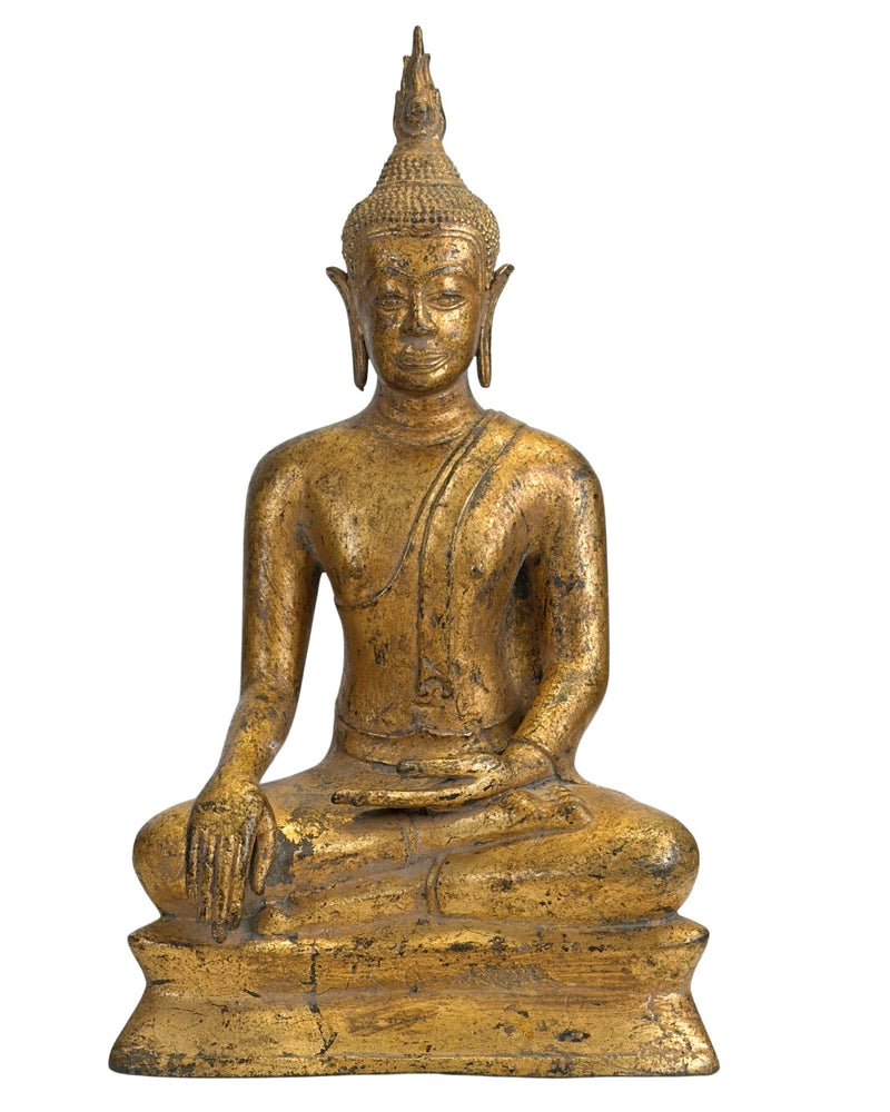 Antike thailändische Buddha-Statue – 18./19. Jhd. Rattanakosin – Vergoldete Bronze - Thailändische Buddha Statue