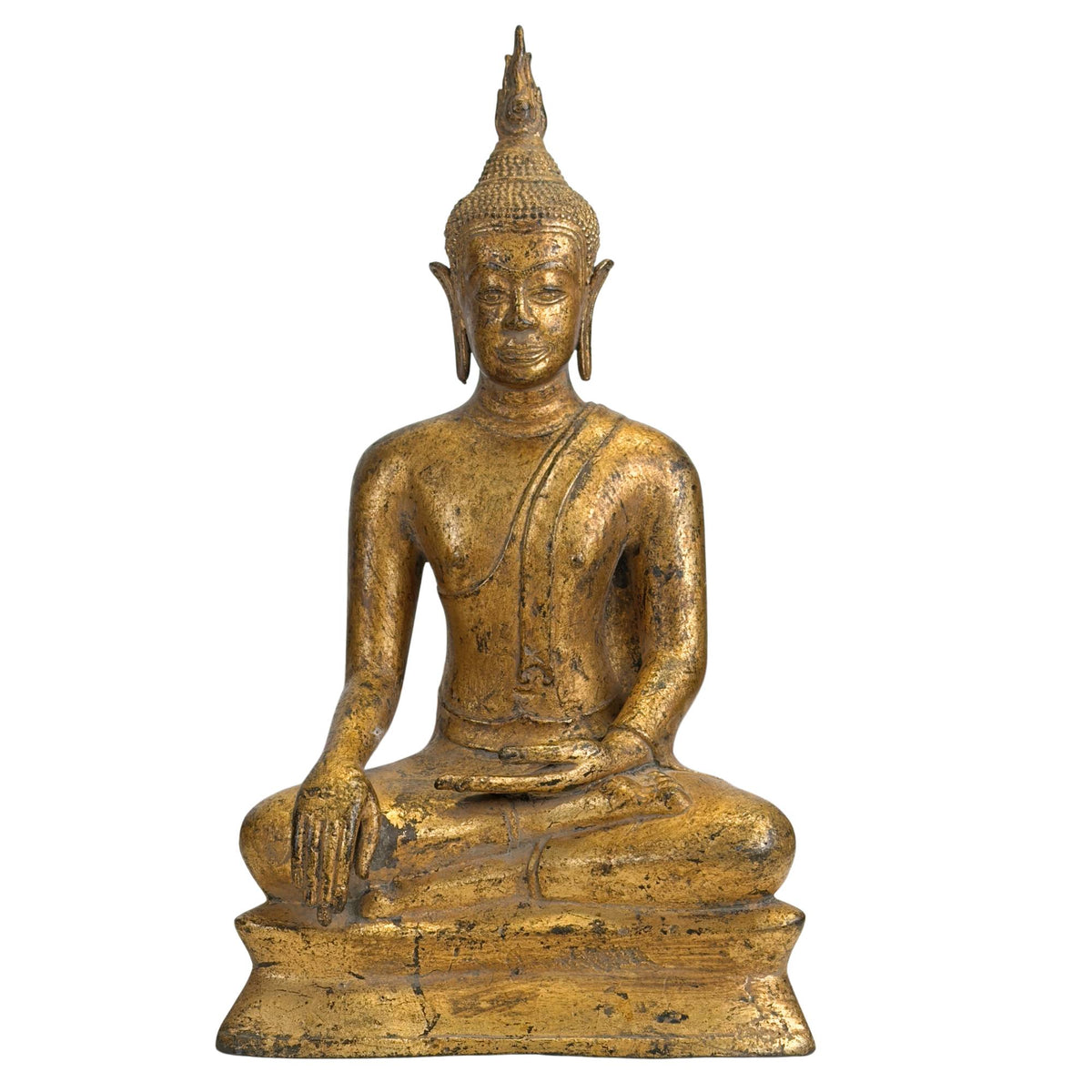 Antike thailändische Buddha-Statue in Bhumisparsha‑Mudra Gebetshaltung