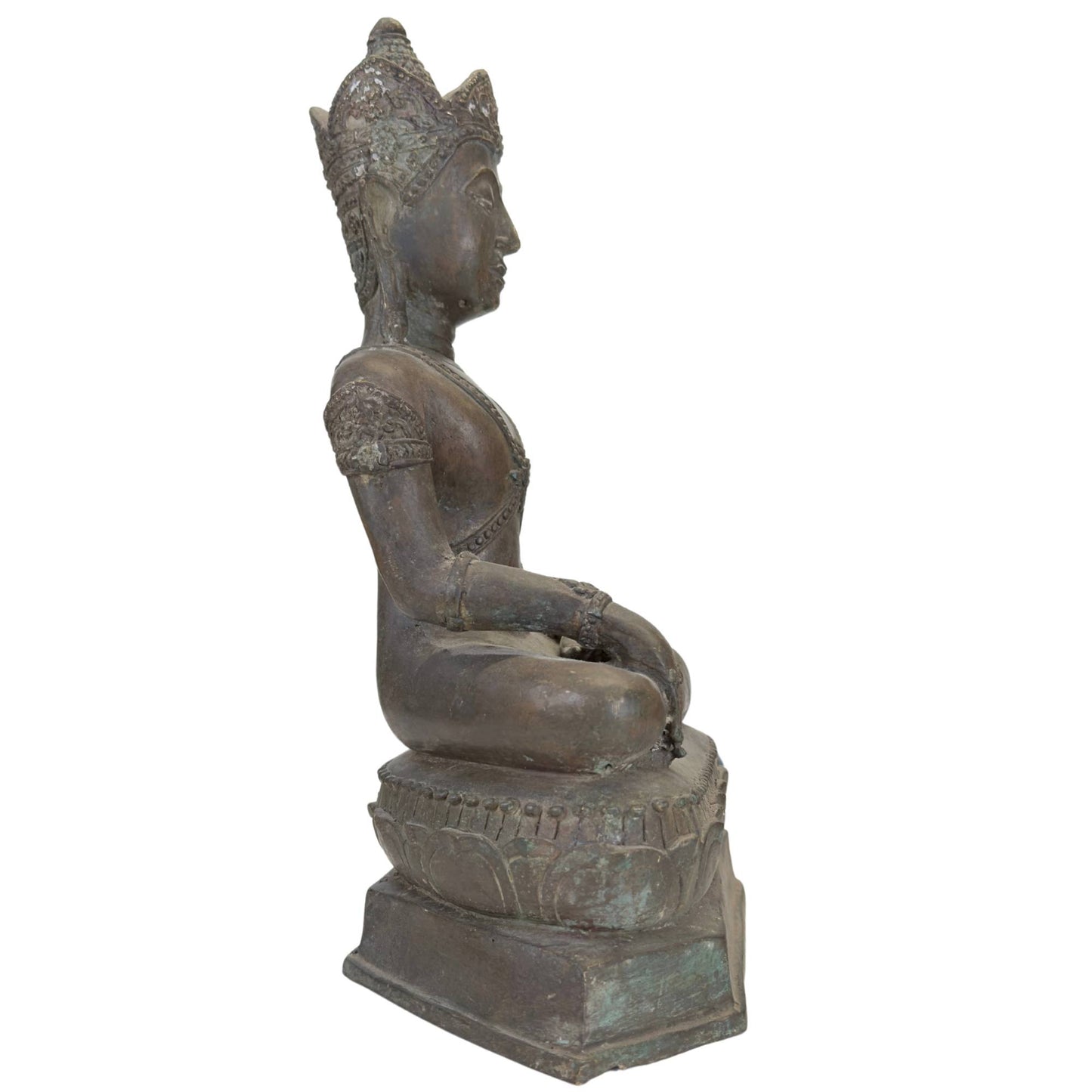 Antike thailändische Buddha-Statue aus Bronze mit natürlicher Patina