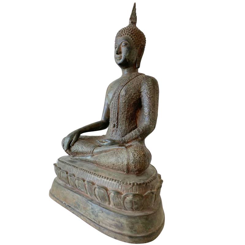 Antike thailändische Buddha-Statue mit Lotussockel aus Bronze