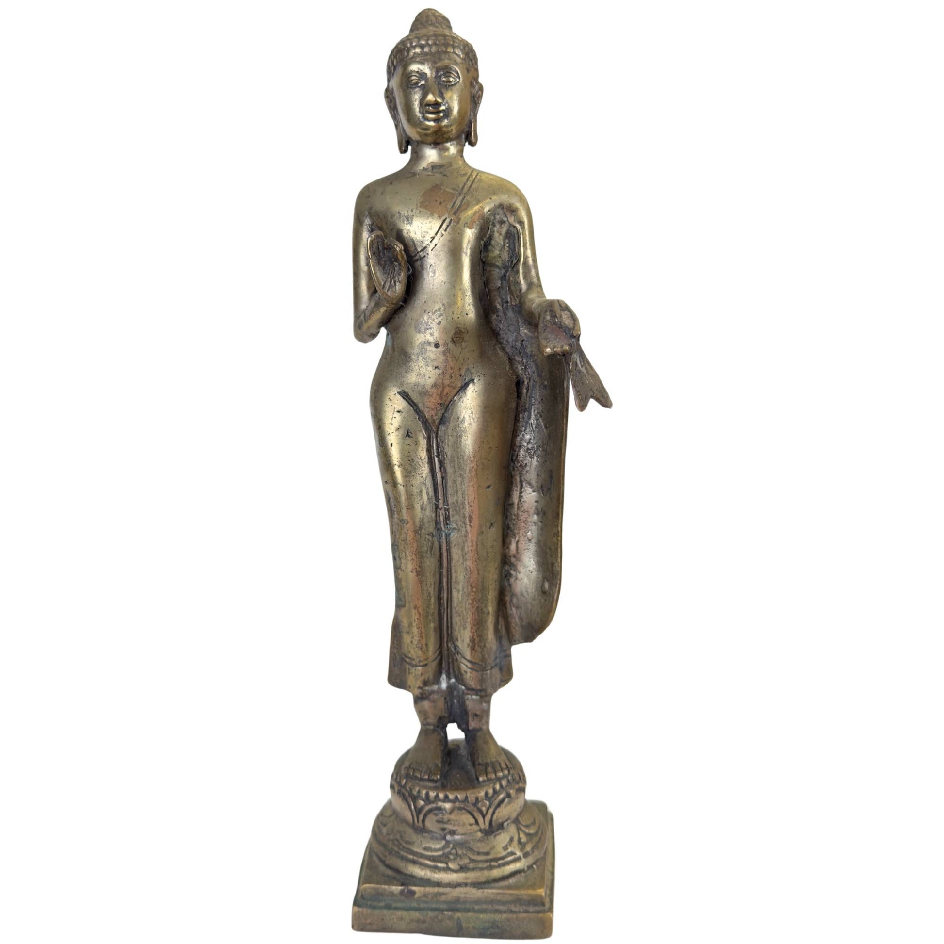 Antike thailändische Buddha-Statue aus Bronze, 31 cm hoch und 1,2 kg schwer.