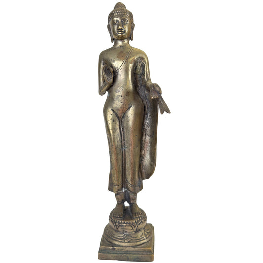 Antike thailändische Buddha-Statue aus Bronze, 31 cm hoch und 1,2 kg schwer.