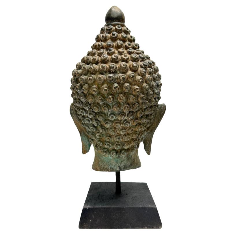 Antiker thailändischer Buddha-Kopf aus Bronze im Rattanakosin-Stil mit sanftem Gesichtsausdruck