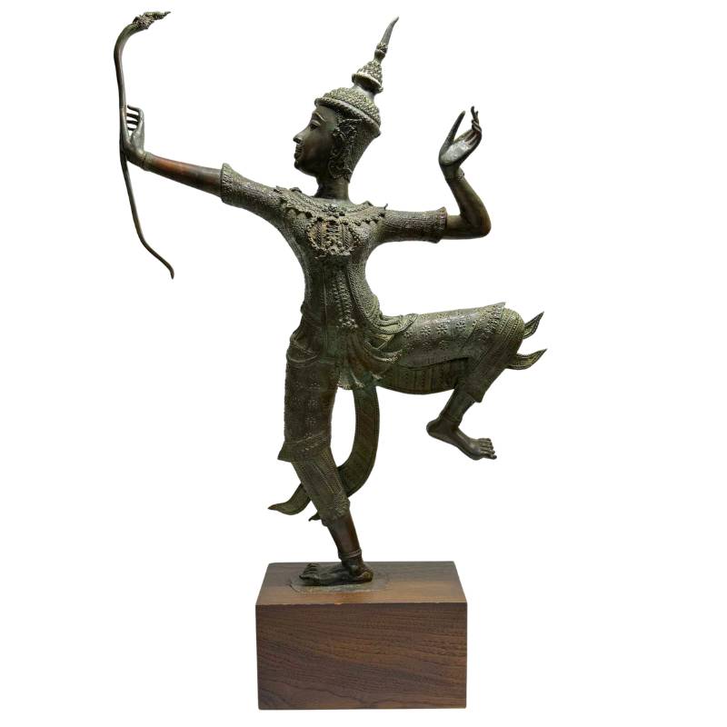 Antike thailändische Bronzestatue von Rama im klassischen Hofstil mit dynamischer Pose