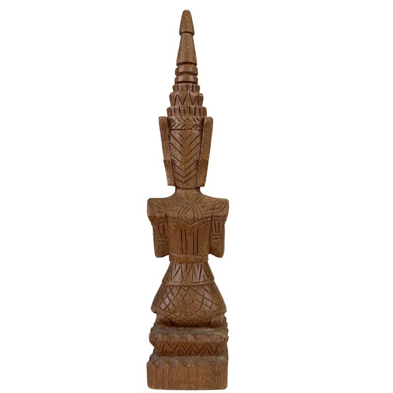 Antike thailändische Tempelwächterstatue aus Holz mit feinen Details