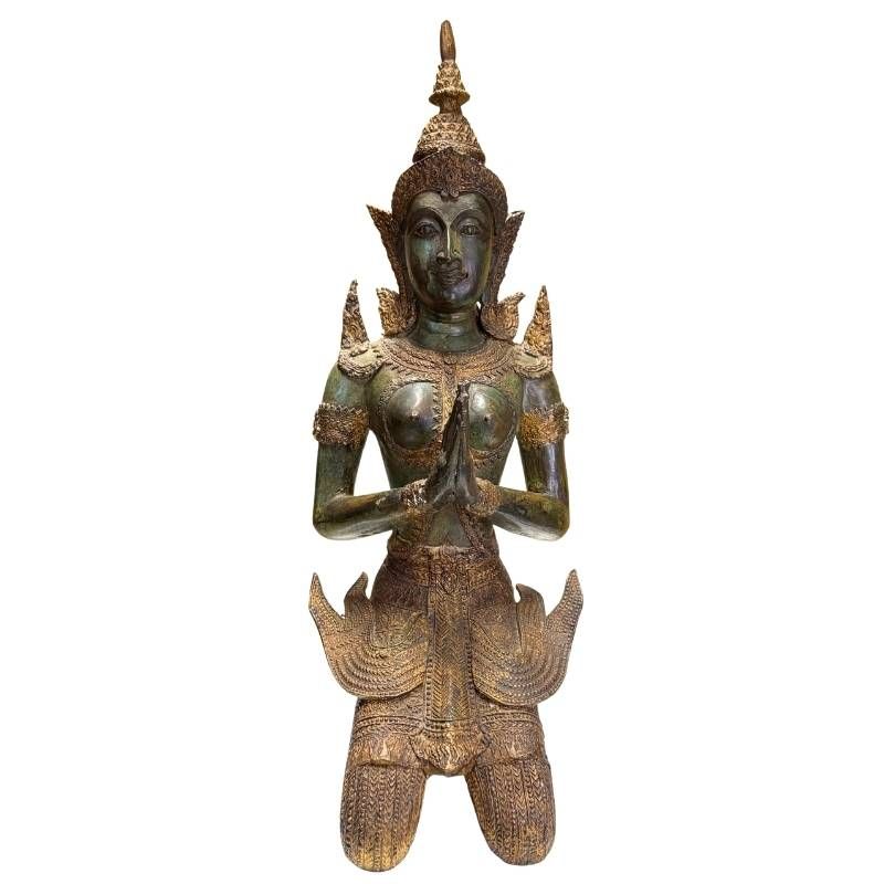 Thailändische Tempelwächter aus Bronze als antike Schutzfiguren aus dem 19. Jahrhundert