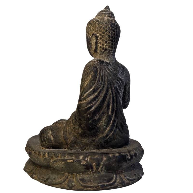 Antike tibetische Buddha-Statue aus Bronze mit historischen Gebrauchsspuren