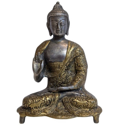 Antike tibetische Buddha-Statue in Vitarka-Mudra aus Bronze