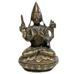Seltener tibetischer Gelehrten-Lama aus dem 18. Jahrhundert – 1kg massive Bronze – 15,5cm