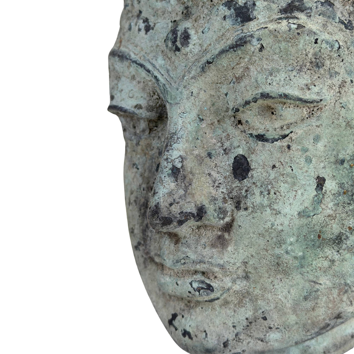 Antiker bronzener Vishnu‑Kopf aus Indonesien mit Majapahit‑Einflüssen